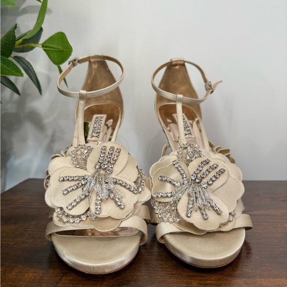 Badgley Mischka Women's Lisa Embellished Satin Floral Appliqué High-Heel Sandals - Picture 3 of 10